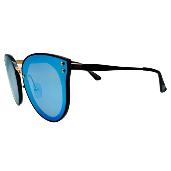 7020 | Blue Mirror Rimless Polarized Lens Cateye Sunglasses - Picture 2 of 5